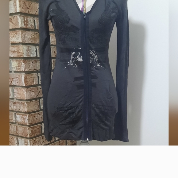 Salvage NWT Black Lightweight Zip-Up Tunic/Mini Dress. S Can Fit Larger Stretchy - Picture 1 of 5